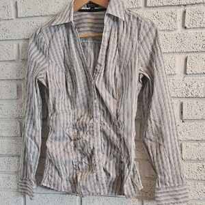 Express Essential Stretch Black and White Striped Shirt